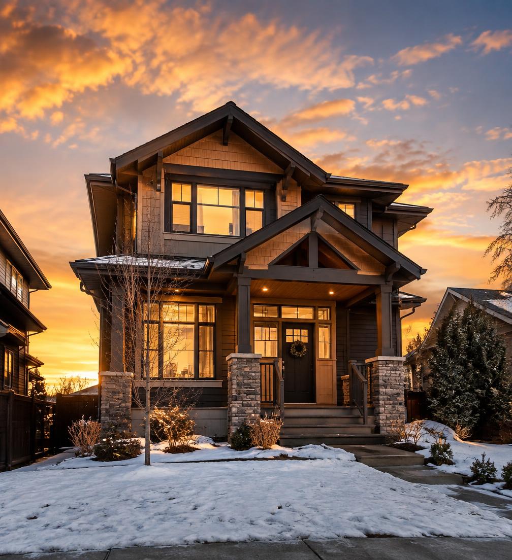 Calgary craftsman home at golden hour